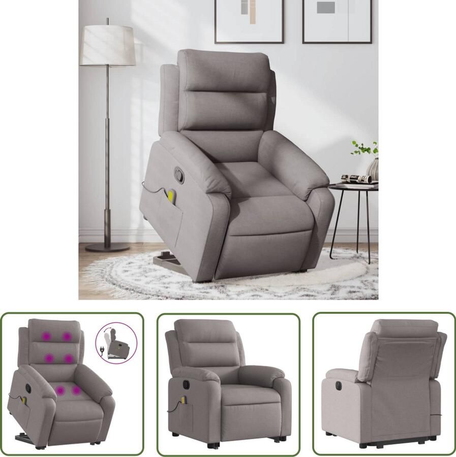 The Living Store Sta-op-massagestoel verstelbaar stof taupe Verstelbare Stoel Massagerstoel Elektrisch Bedienbare Stoel Ergonomische Stoel Lounge Stoel