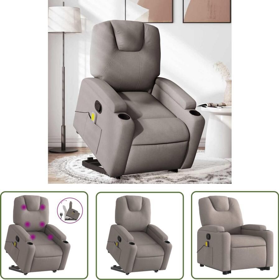 The Living Store Sta-op-massagestoel verstelbaar stof taupe Verstelbare Stoel Massagerstoel Ergonomische Stoel Fauteuil Zitten Gemakkelijker Opstaan