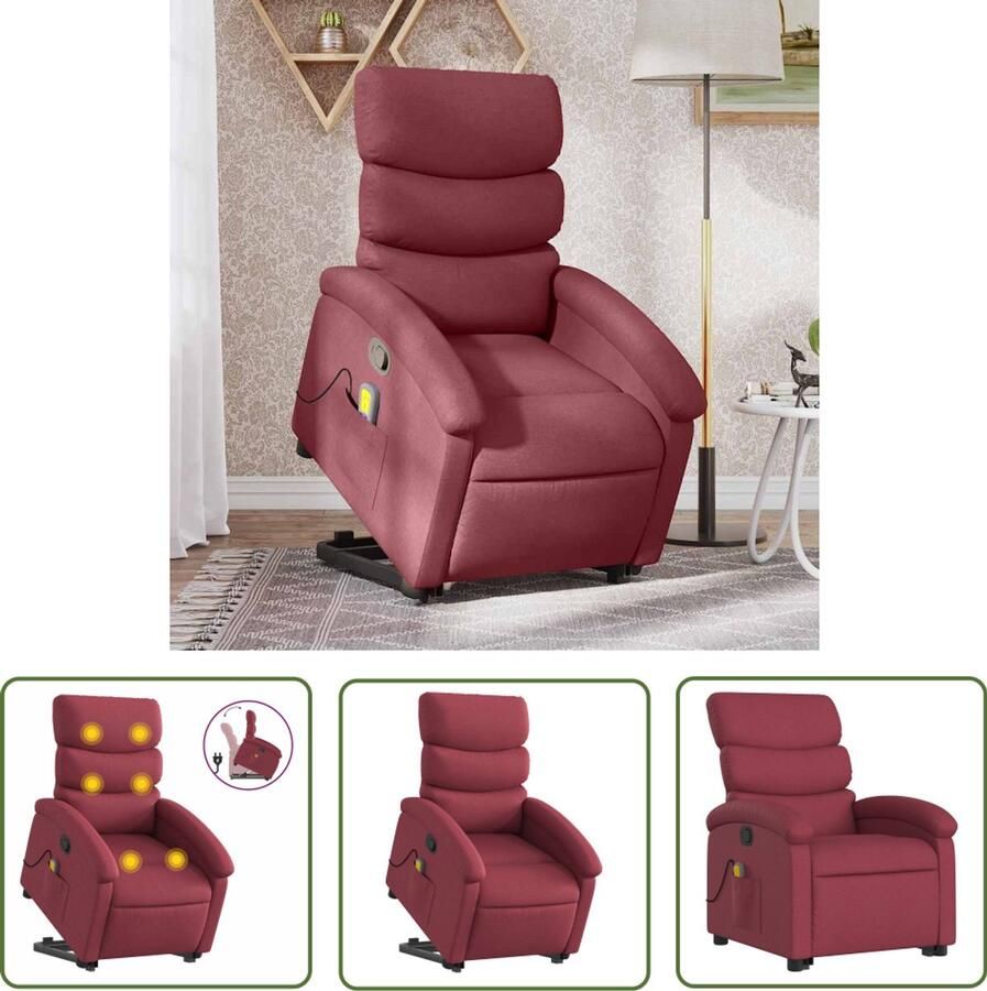 The Living Store Sta-op-massagestoel verstelbaar stof wijnrood Sta-op Massagestoel Verstelbare Stoel Massagestoel Elektrisch Bedienbare Stoel Ergonomische Stoel