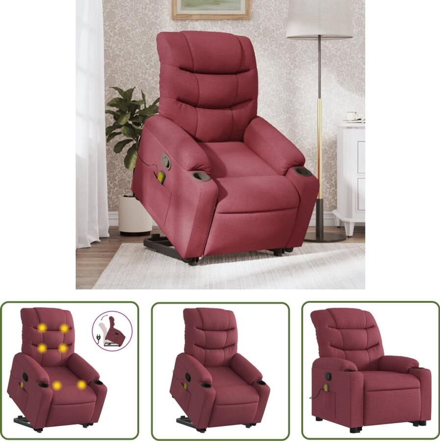 The Living Store Sta-op-massagestoel verstelbaar stof wijnrood Comfy Stoel Massagerstoel Elektrisch Opstaande Stoel Ergonomische Stoel Lounge Stoel