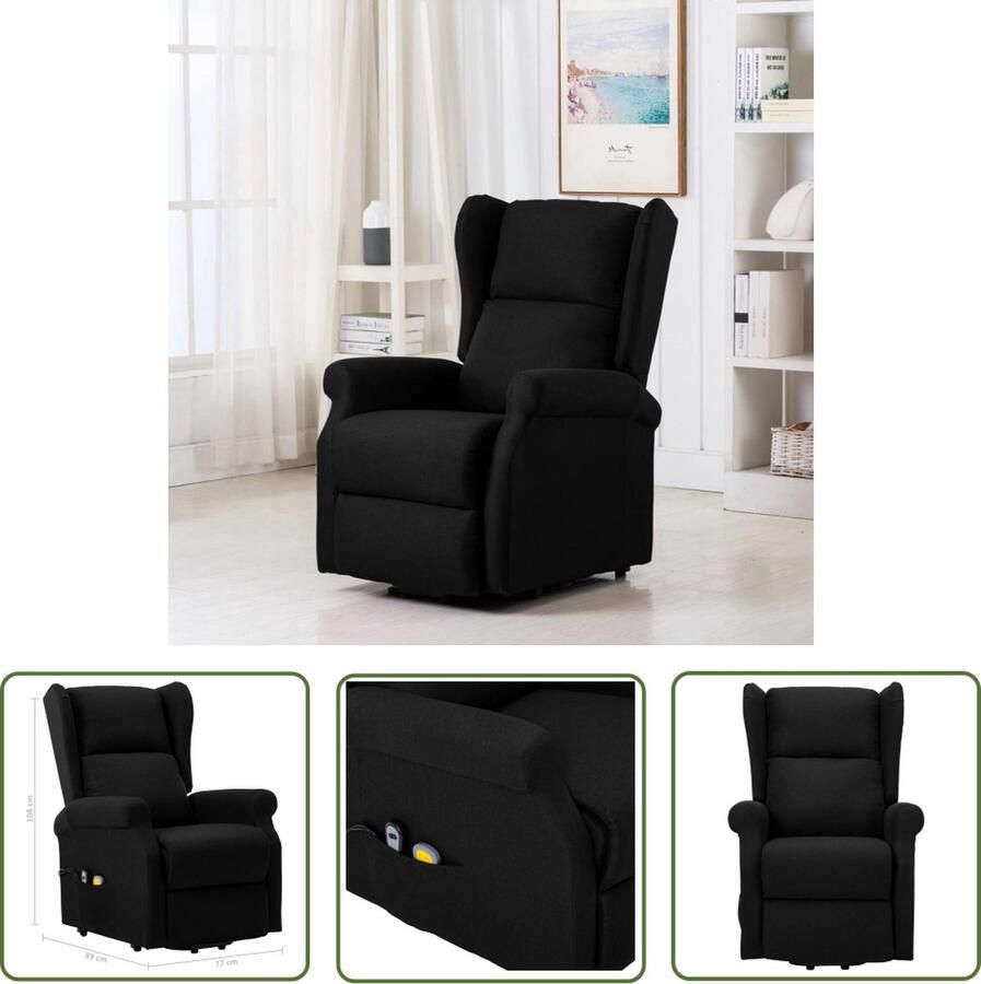 The Living Store Sta-op-massagestoel Zwart 77 x 89 x 108 cm Verstelbaar Sta-opstoel Massageruimtelijke Stoel Ergonomische Stoel Relaxfauteuil Elektrisch Bedienbare Stoel - Foto 3