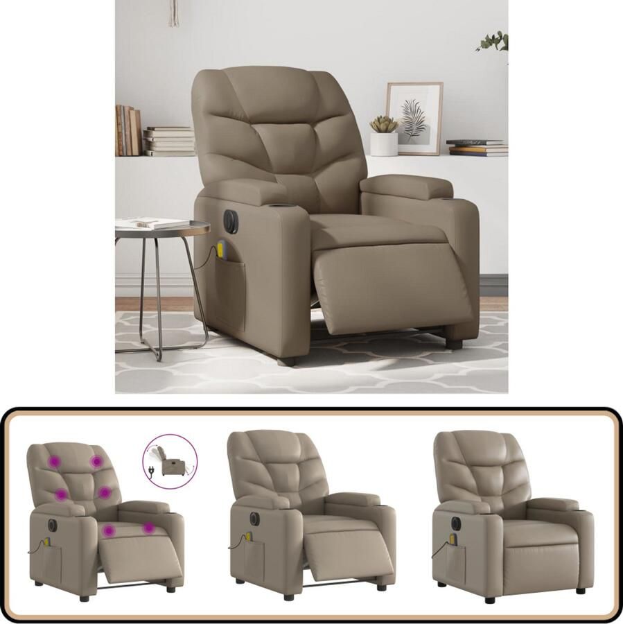 VidaXL Massagestoel Cappuccino Elektrisch Verstelbaar Massagestoel Elektrische Fauteuil Verstelbare Stoel Massage Kunstleder