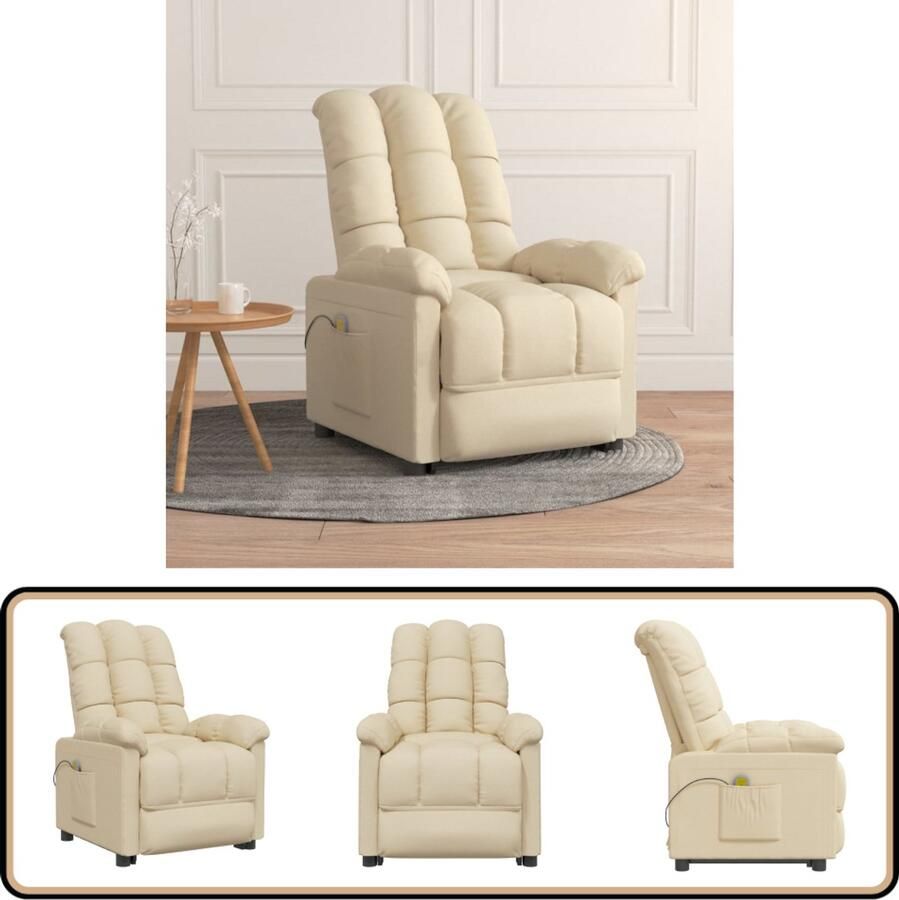 VidaXL Massagestoel crèmekleurig met USB & afstandsbediening Massagestoel Fauteuil Relaxstoel Ergonomische Stoel Elektrische Massage