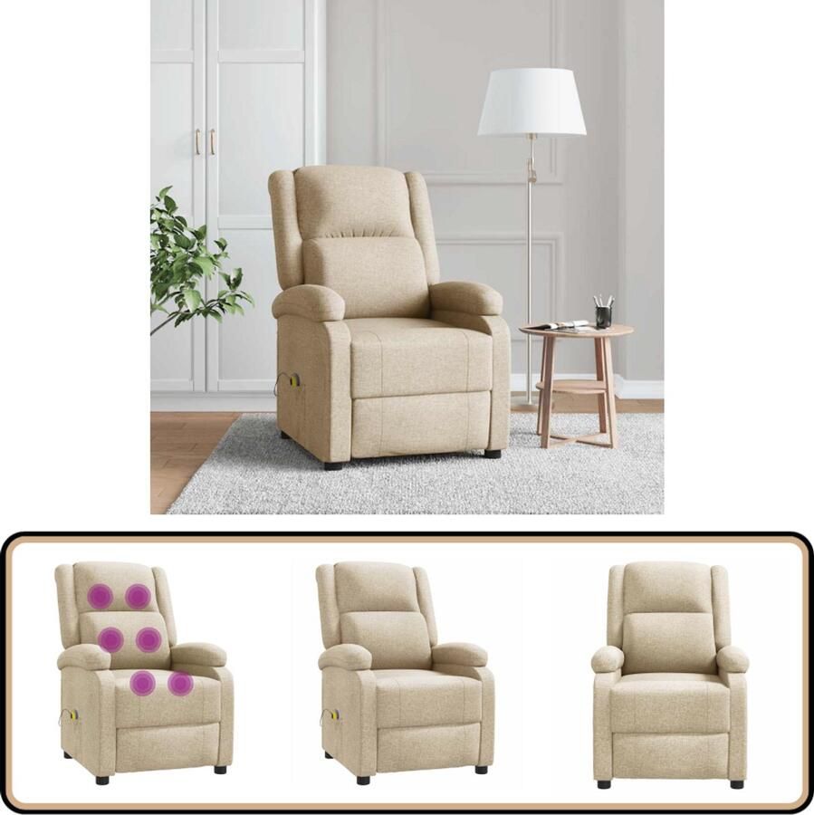 VidaXL Massagestoel crèmekleurig met USB en massage Massagestoel Fauteuil Relaxstoel Massage Elektrische Massage