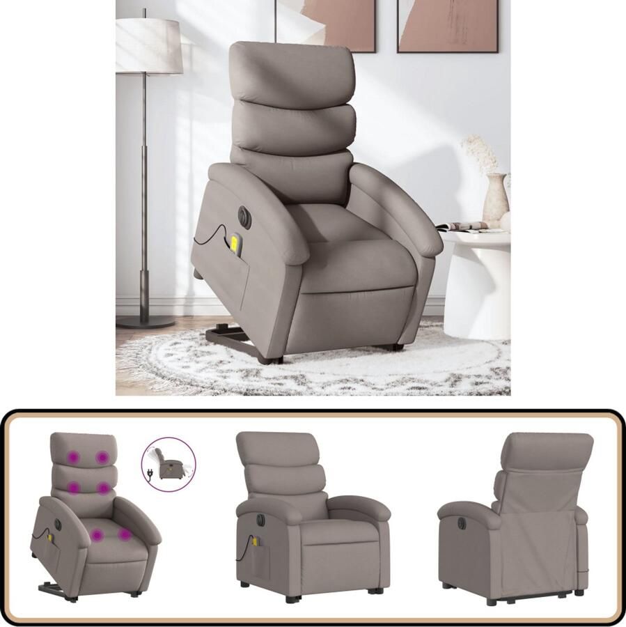 VidaXL Massagestoel Elektisch Verstelbaar Taupe Sta-opstoel Massageruimtelijke Meubels Ergonomische Stoel Elektrische Fauteuil Relaxfauteuil