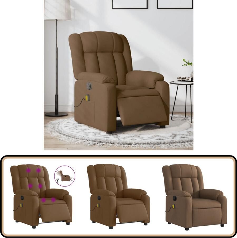 VidaXL Massagestoel Elektrisch Bruin Stof Elektrische Massagestoel Massagefauteuil Relaxfauteuil Ergonomische Stoel Lounge Stoel