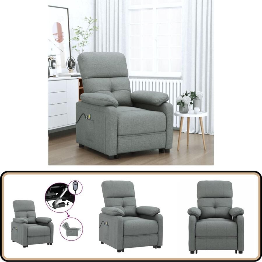 VidaXL Massagestoel Elektrisch Donkergrijs Stof Massagestoel Elektrisch Verstelbaar Relaxstoel Ergonomische Stoel Lederlook Grijs