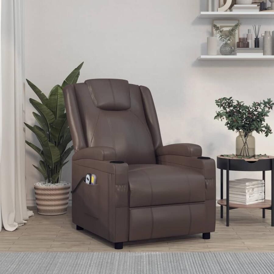 VidaXL Massagestoel Elektrisch Kunstleer Bruin Massagestoel Elektrisch Massagerstoel Relaxfauteuil Bruine Fauteuil Lederlook Fauteuil Ergonomische Stoelen - Foto 2