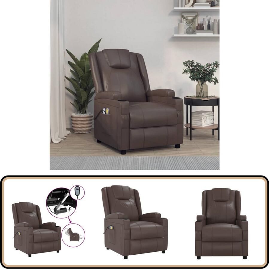 VidaXL Massagestoel Elektrisch Kunstleer Bruin Massagestoel Elektrisch Massagerstoel Relaxfauteuil Bruine Fauteuil Lederlook Fauteuil Ergonomische Stoelen