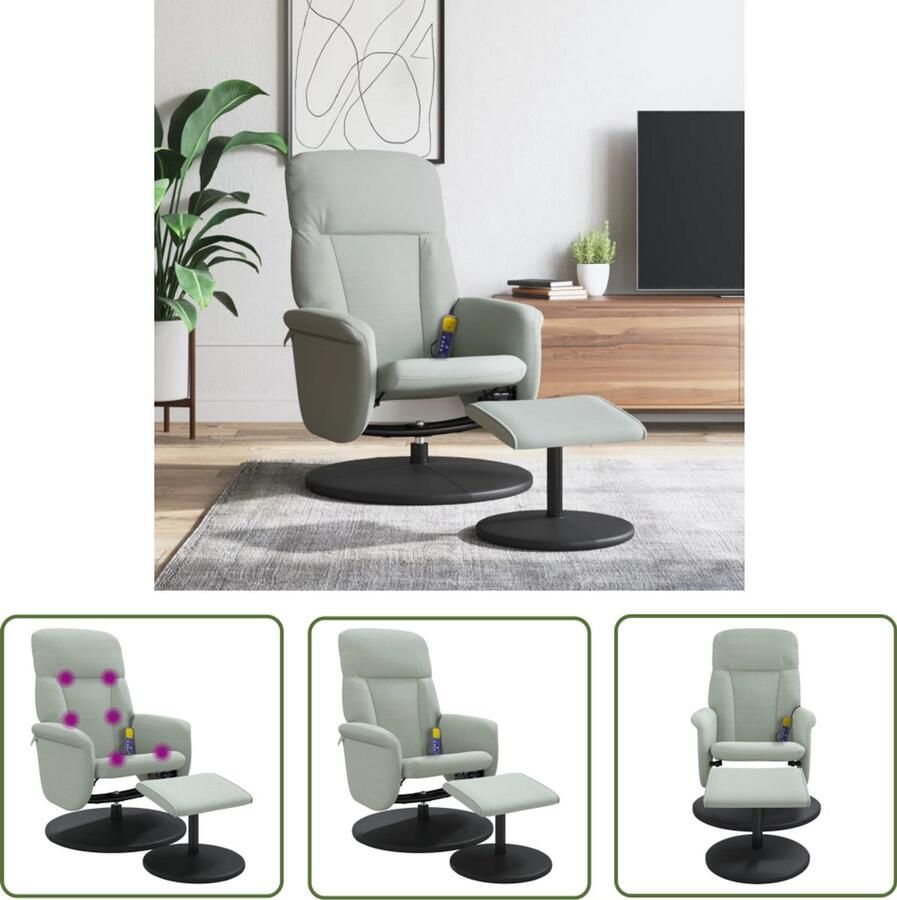 VidaXL Massagestoel Elektrisch Masssagestoel Massagestoel verstelbaar met voetenbank fluweel lichtgrijs Ergonomische Stoel Relaxfauteuil Wellnessstoeltje