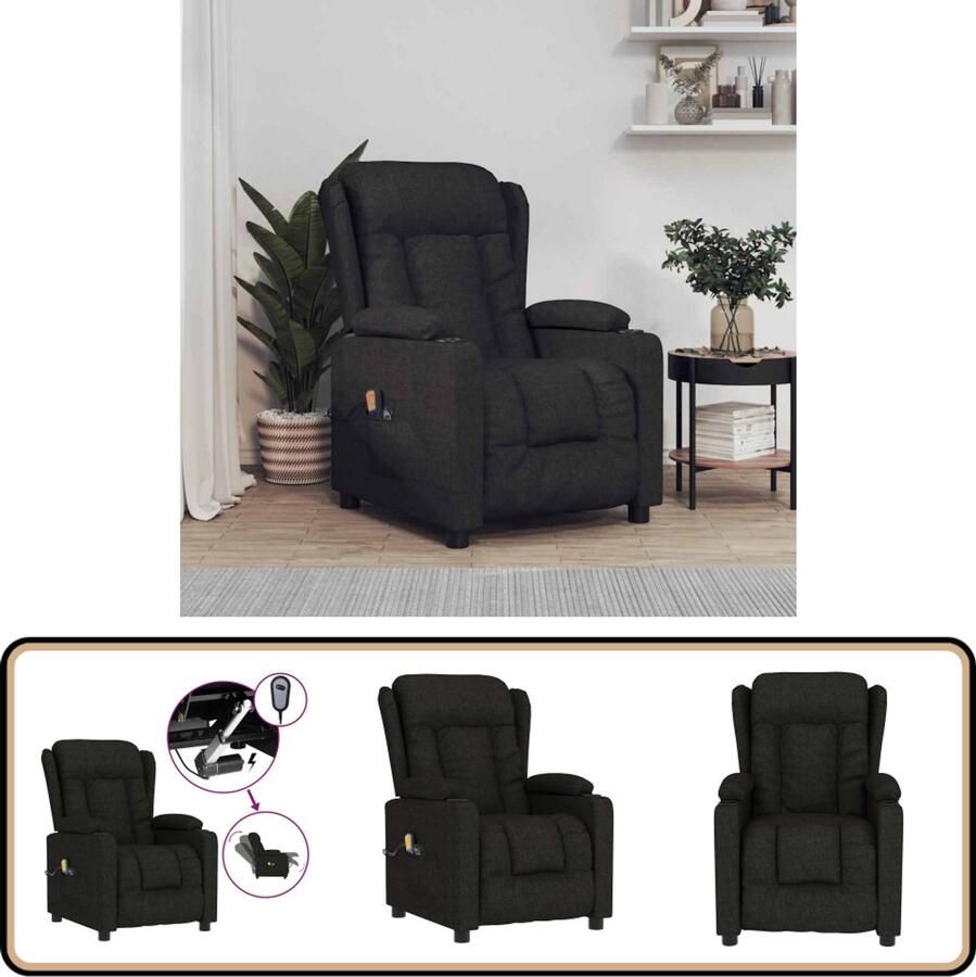 VidaXL Massagestoel Elektrisch Stof Zwart Elektrische Massagestoel Massagefauteuil Relaxfauteuil Ergonomische Stoel Zwarte Massage Fauteuil - Foto 2