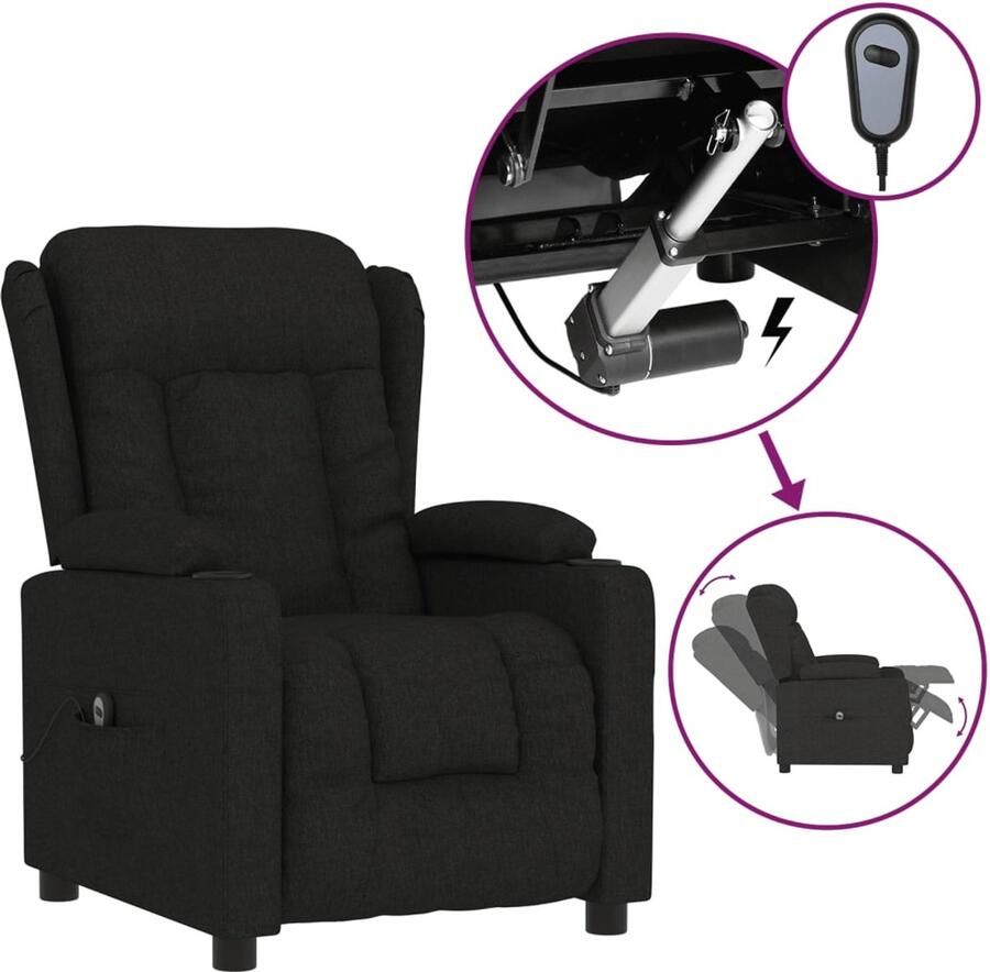 VidaXL Massagestoel Elektrisch Stof Zwart Elektrische Massagestoel Massagefauteuil Relaxfauteuil Ergonomische Stoel Zwarte Massage Fauteuil