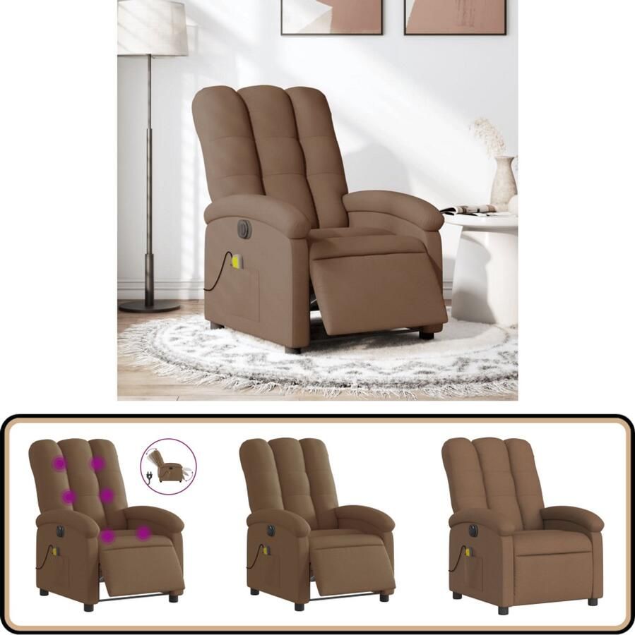 VidaXL Massagestoel Elektrisch Verstelbaar Bruin Elektrische Massagestoel Massagefauteuil Relaxstoel Ergonomische Stoel Lederlook