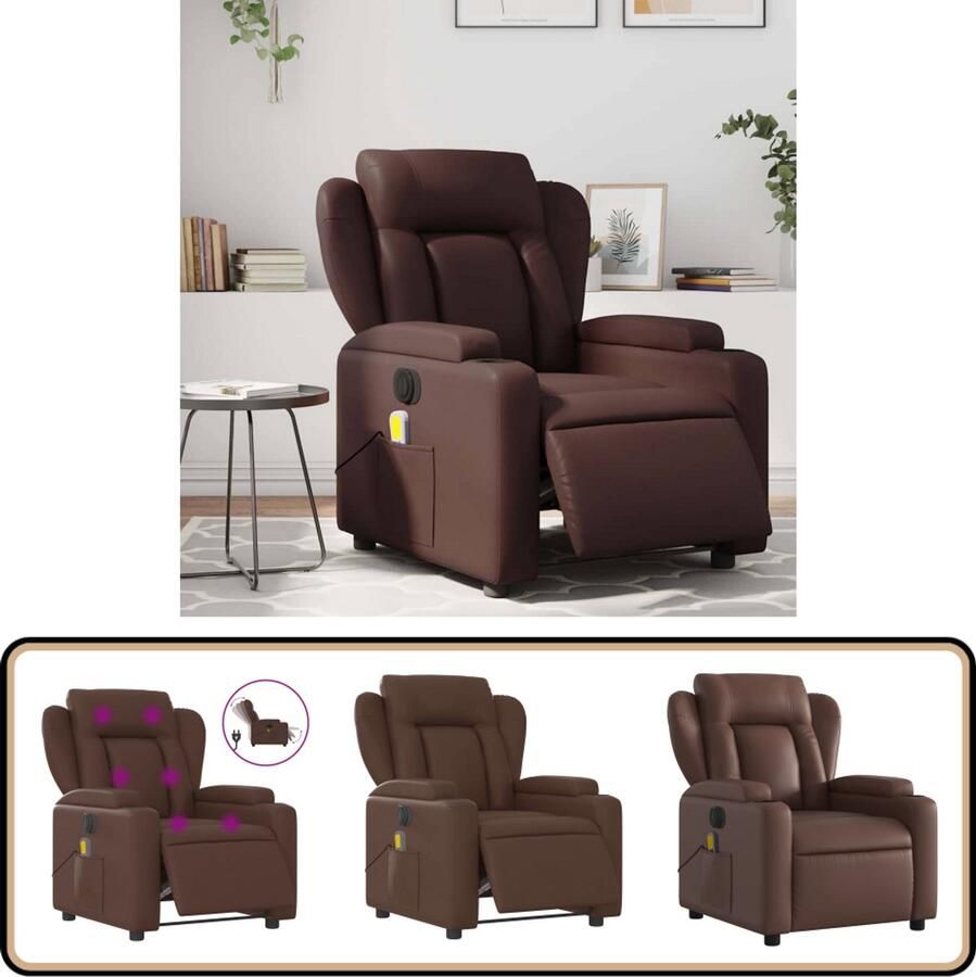 VidaXL Massagestoel elektrisch verstelbaar bruin kunstleer Elektrische Massagestoel Massagefauteuil Bruine Fauteuils Ergonomische Stoelen Lounge Stoel