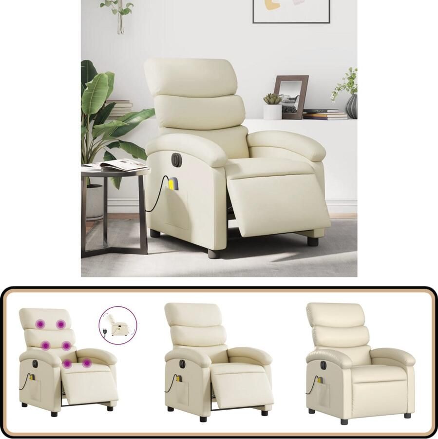 VidaXL Massagestoel Elektrisch Verstelbaar Crème Elektrische Massagestoel Massagefauteuil Ergonomische Stoel Lounge Stoel Voetenbank