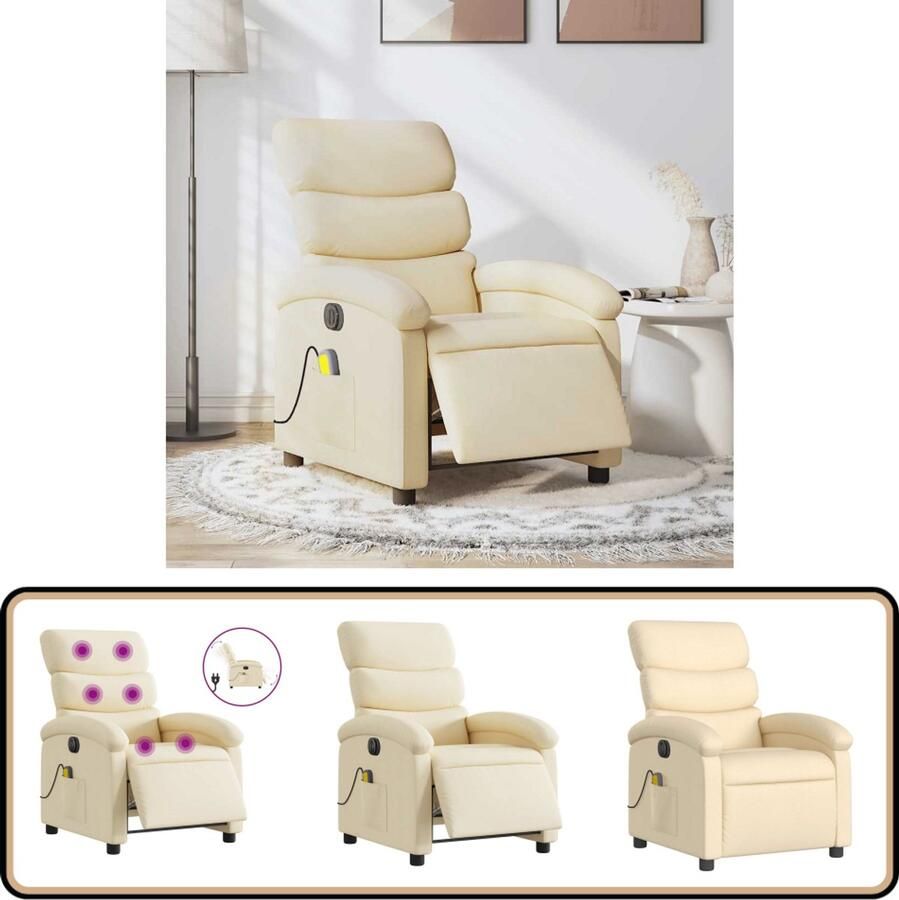 VidaXL Massagestoel Elektrisch Verstelbaar crèmekleurig Elektrische Massagestoel Massagefauteuil Comfortstoelen Ergonomische Stoel Lounge Stoel - Foto 2
