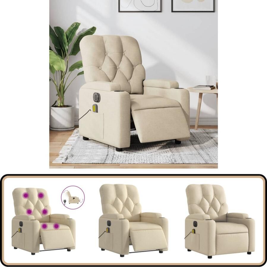VidaXL Massagestoel Elektrisch Verstelbaar Crèmekleurig Elektrische Massagestoel Massagefauteuil Comfortstoelen Relaxstoel Ergonomische Stoel