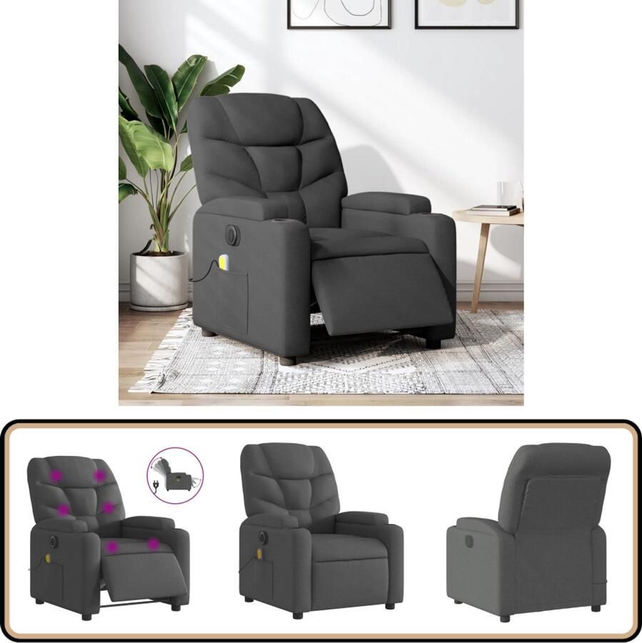 VidaXL Massagestoel Elektrisch Verstelbaar Donkergrijs Elektrische Massagestoel Massagefauteuil Elektrische Verstelbare Stoel Relaxstoel Lounge Stoel