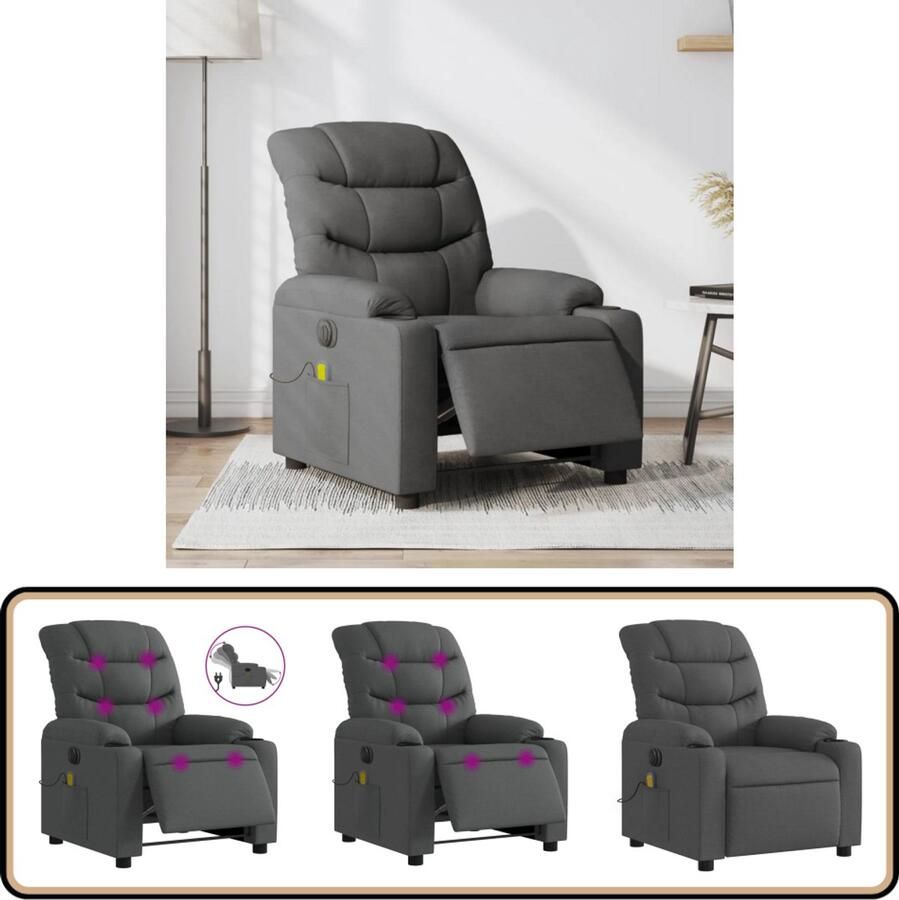 VidaXL Massagestoel elektrisch verstelbaar Donkergrijs Massagestoel Elektrische Fauteuil Relaxstoel Ergonomische Stoel Lounge Stoel