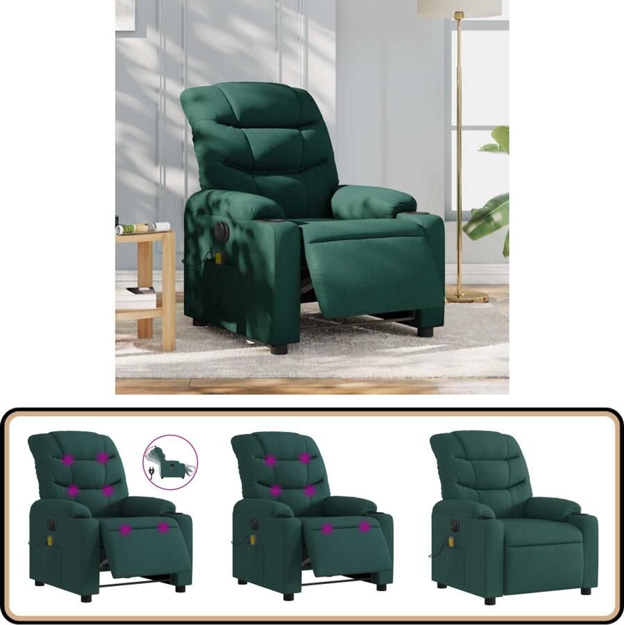 VidaXL Massagestoel Elektrisch Verstelbaar Donkergroen Elektrische Massagestoel Massagefauteuil Relaxstoel Ergonomische Stoel Comfortabele Stoel