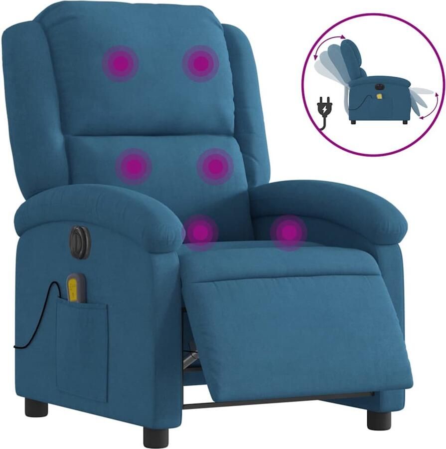 Vida xl vidaXL Massagestoel elektrisch verstelbaar fluweel blauw-VXL-3204299