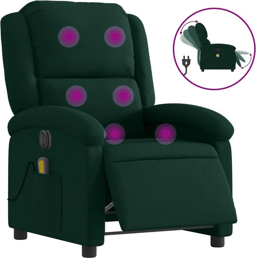 Vida XL vidaXL Massagestoel elektrisch verstelbaar fluweel donkergroen-VXL-3204291 - Foto 3