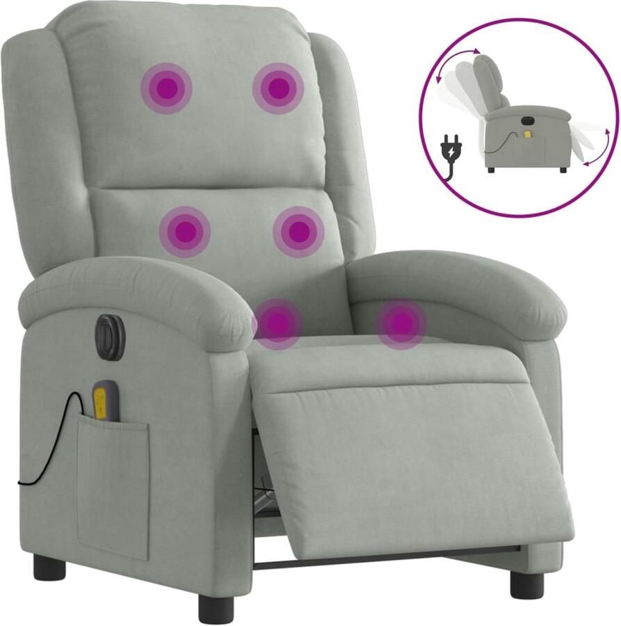 Vida XL vidaXL Massagestoel elektrisch verstelbaar fluweel lichtgrijs-VXL-3204289