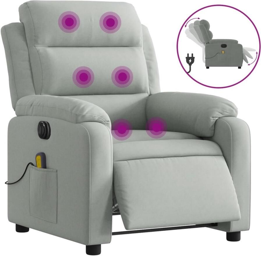 Vida XL vidaXL Massagestoel elektrisch verstelbaar fluweel lichtgrijs-VXL-3205081