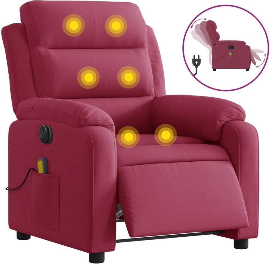 VidaXL Massagestoel elektrisch verstelbaar fluweel wijnrood