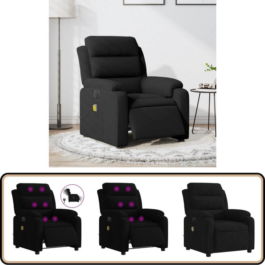 VidaXL Massagestoel Elektrisch Verstelbaar Fluweel Zwart Massagestoel Elektrische Fauteuil Relaxstoel Fluweel Stoel Zwarte Fauteuil