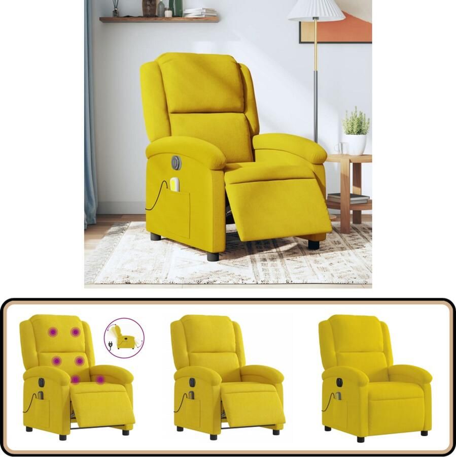 VidaXL Massagestoel Elektrisch Verstelbaar Geel Elektrische Massagestoel Massagefauteuil Fluweel Fauteuil Relaxfauteuil Ergonomische Stoel