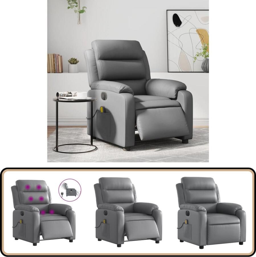 VidaXL Massagestoel Elektrisch Verstelbaar Grijs Massagestoel Elektrische Fauteuil Massagefauteuil Comfortstoel Loungestoel