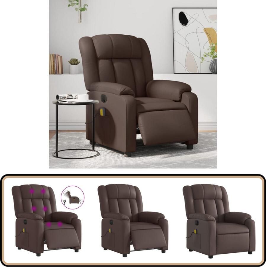VidaXL Massagestoel Elektrisch Verstelbaar Kunstleer Bruin Massagestoel Elektrische Fauteuil Bruine Fauteuil Relaxstoel Loungestoel