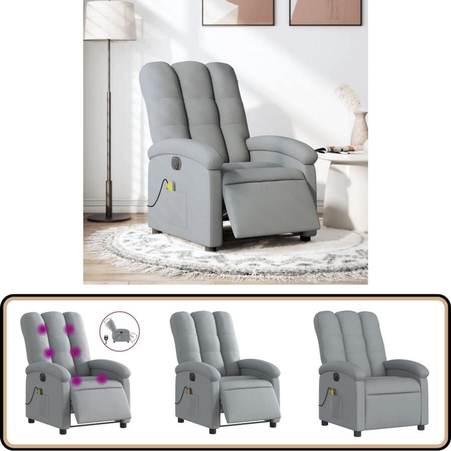 VidaXL Massagestoel Elektrisch Verstelbaar Lichtgrijs Massagestoel Elektrische Fauteuil Massage Ergonomische Stoel Lounge Stoel