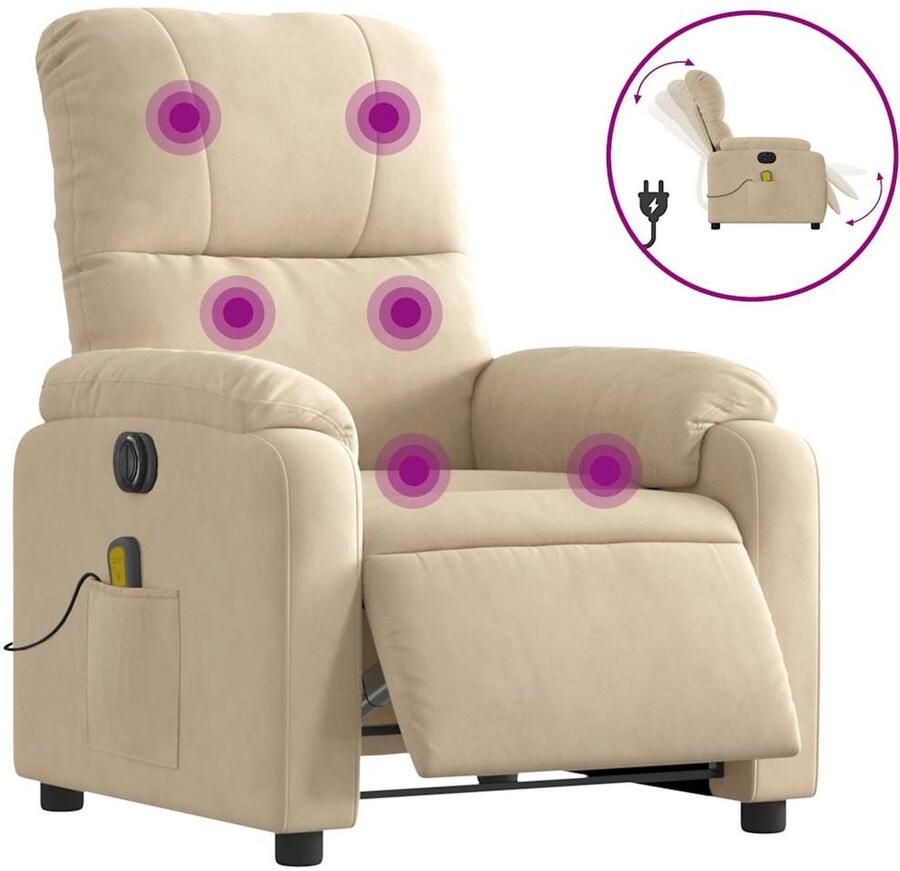 VidaXL Massagestoel elektrisch verstelbaar microvezelstof crèmekleurig