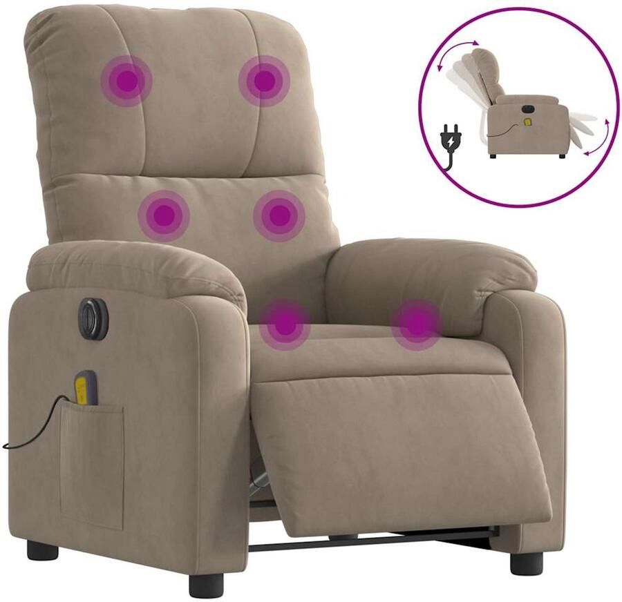 VidaXL Massagestoel elektrisch verstelbaar microvezelstof taupe