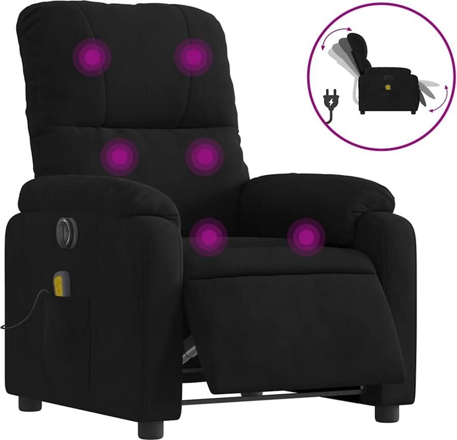 The Living Store Massagestoel elektrisch verstelbaar microvezelstof zwart Massagestoel Elektrische Fauteuil Massage Ergonomische Stoel Lounge Stoel