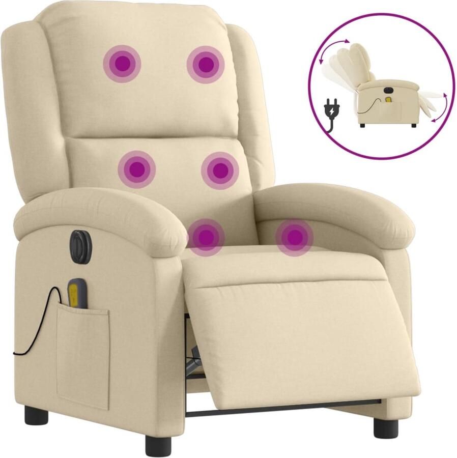 VidaXL Massagestoel elektrisch verstelbaar stof crèmekleurig