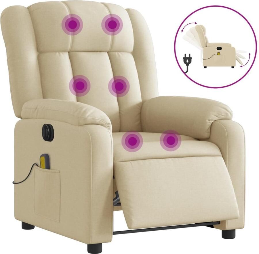 VidaXL Massagestoel elektrisch verstelbaar stof crèmekleurig