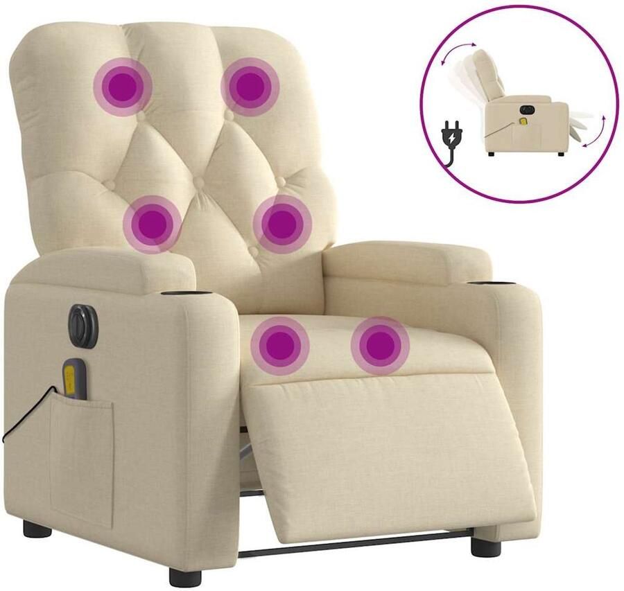 VidaXL Massagestoel elektrisch verstelbaar stof crèmekleurig
