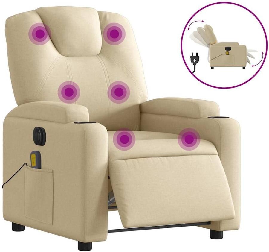 VidaXL Massagestoel elektrisch verstelbaar stof crèmekleurig