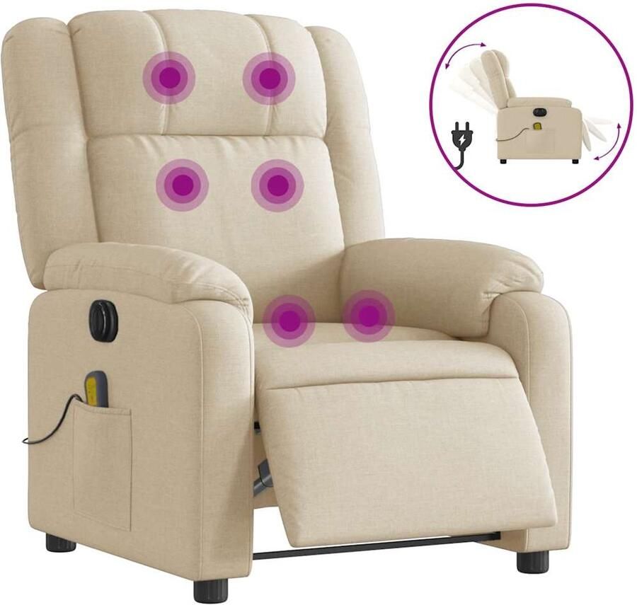 VidaXL Massagestoel elektrisch verstelbaar stof crèmekleurig