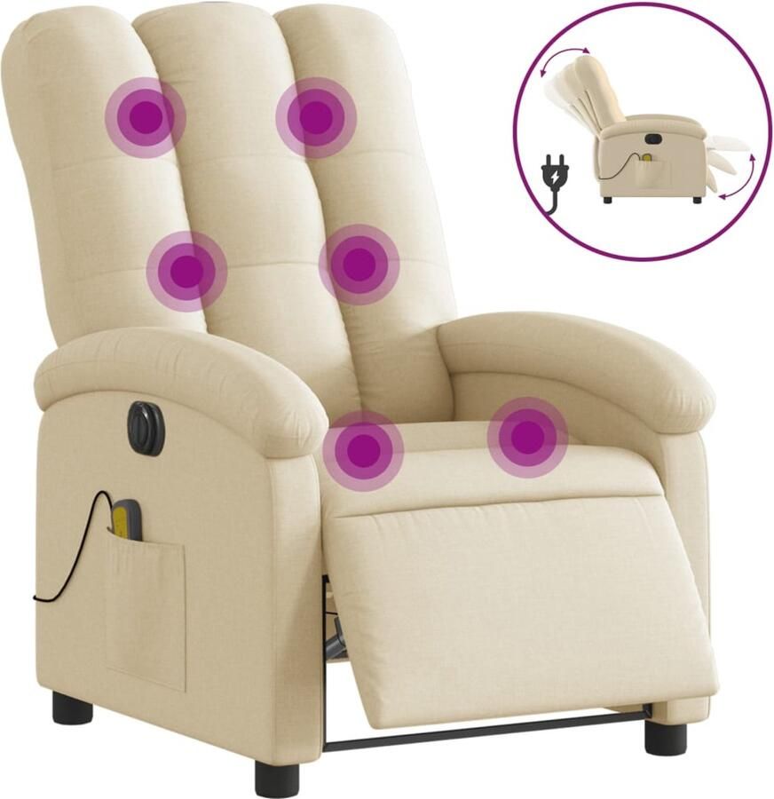 VidaXL Massagestoel elektrisch verstelbaar stof crèmekleurig