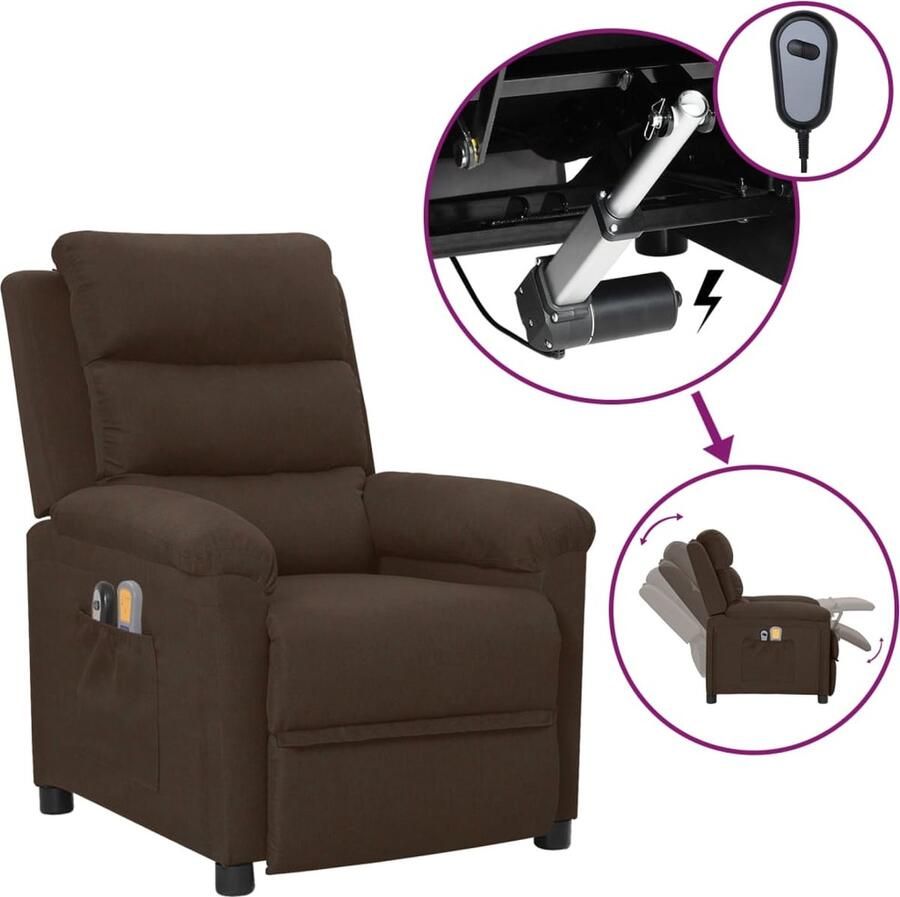 VidaXL Massagestoel Elektrisch Verstelbaar Donkerbruin Elektrische Massagefauteuil Massagestoel Relaxfauteuil Ergonomische Stoel Bruin Lederen Fauteuil