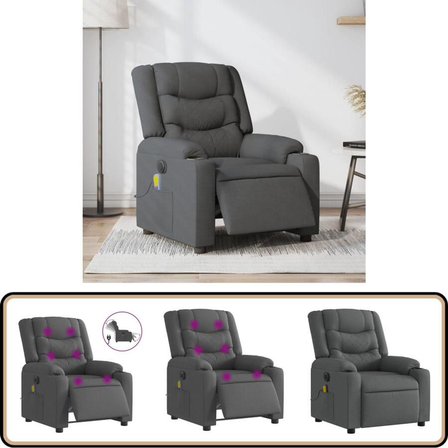 VidaXL Massagestoel Elektrisch verstelbaar Stof Donkergrijs Elektrische Massagestoel Massagefauteuil Relaxstoel Ergonomische Stoel Lounge Stoel