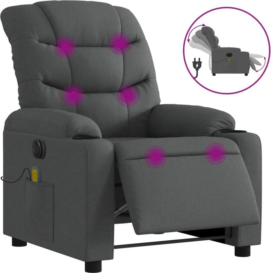 Vida XL vidaXL Massagestoel elektrisch verstelbaar stof donkergrijs-VXL-3206637