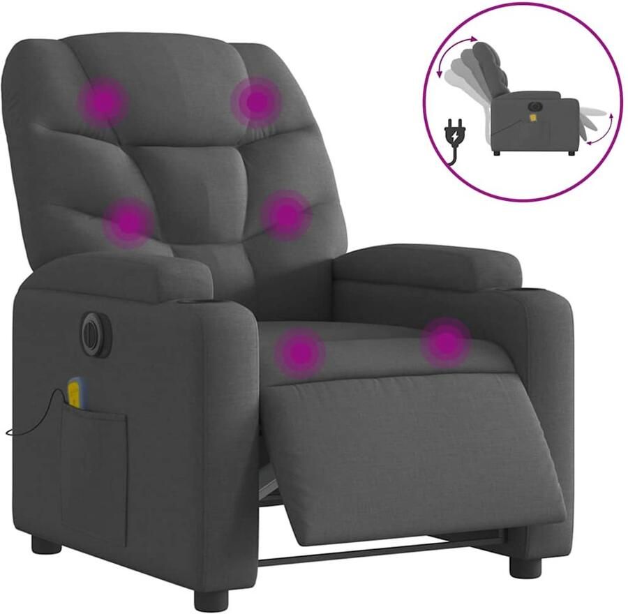 Vida XL vidaXL Massagestoel elektrisch verstelbaar stof donkergrijs-VXL-3204585
