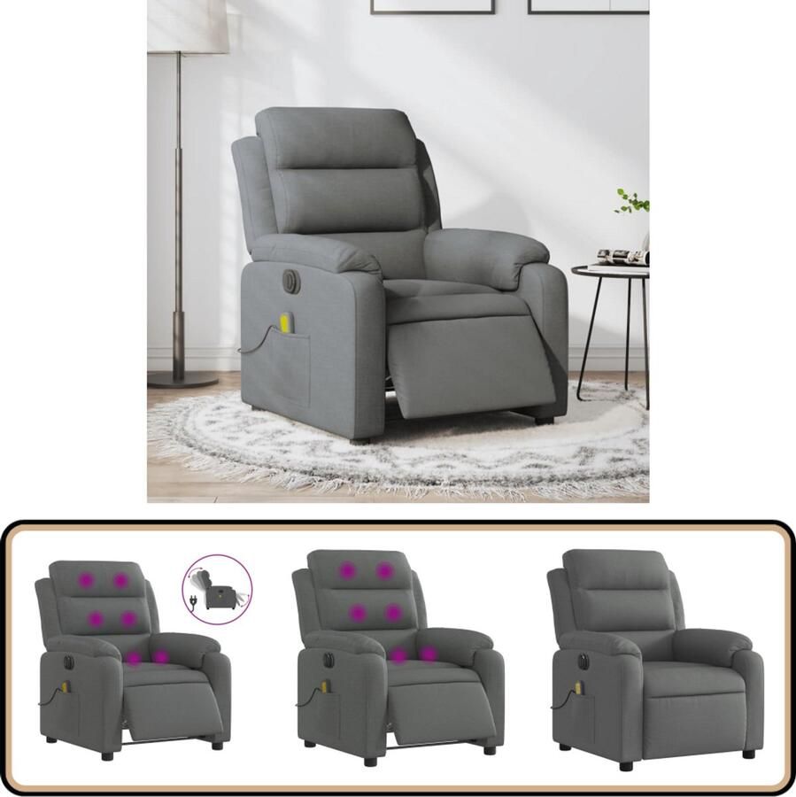 VidaXL Massagestoel elektrisch verstelbaar stof Donkergrijs Massagestoel Elektrische Fauteuil Massagefauteuil Relaxstoel Loungestoel