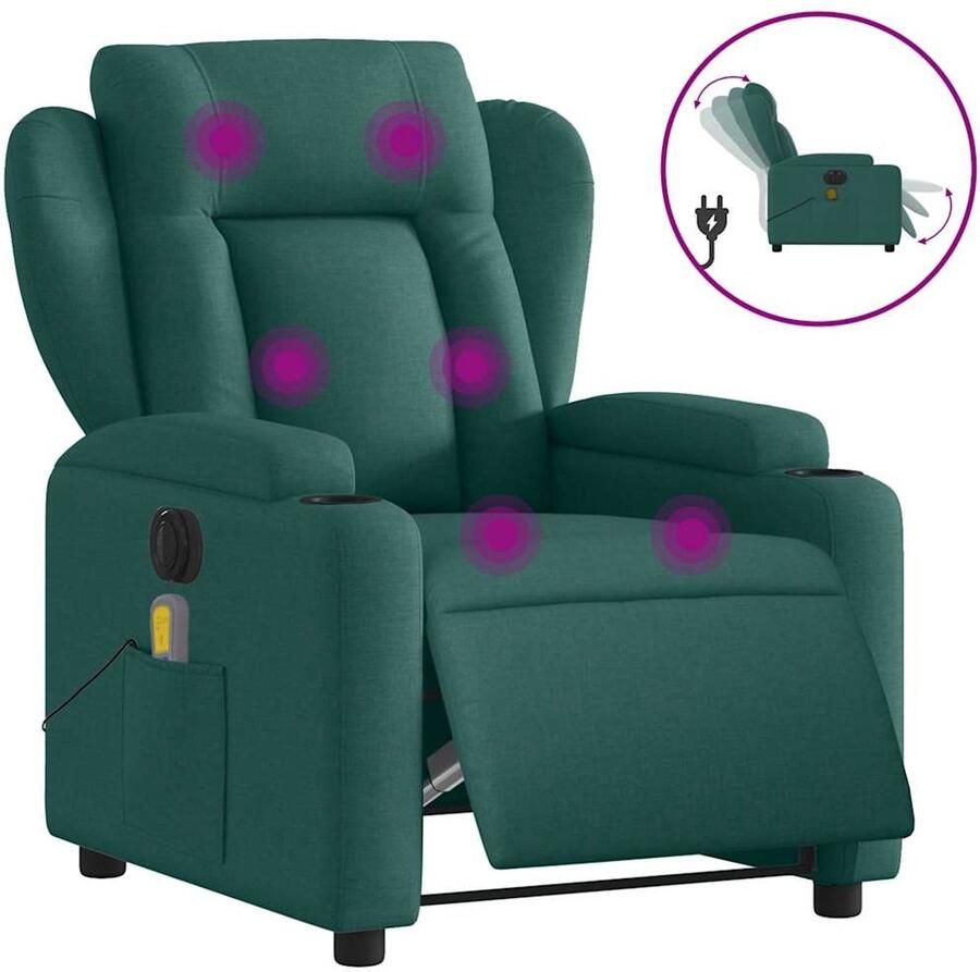 Vida XL vidaXL Massagestoel elektrisch verstelbaar stof donkergroen-VXL-3204476
