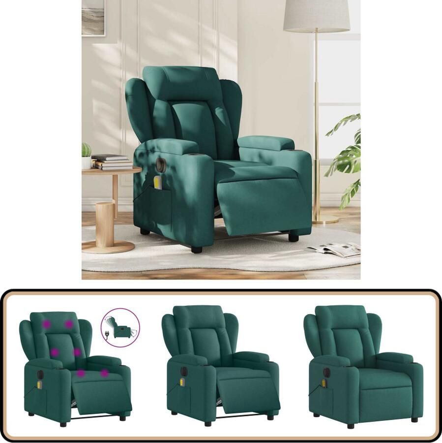 VidaXL Massagestoel Elektrisch Verstelbaar Stof Donkergroen Massagestoel Elektrische Fauteuil Relaxstoel Ergonomische Stoel Lounge Stoel